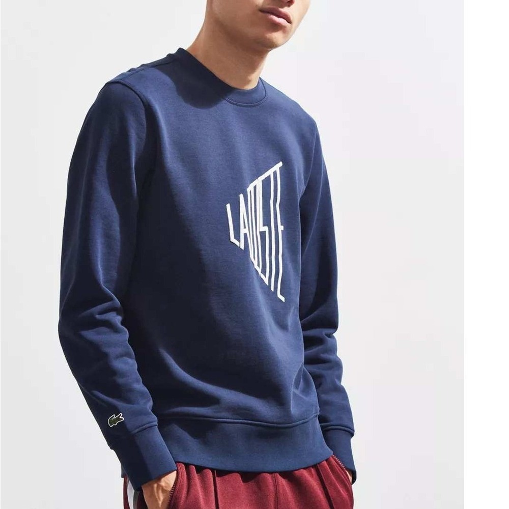 Lacoste Embroidered Cotton Crew Neck Sweatshirt in Blue Size Medium